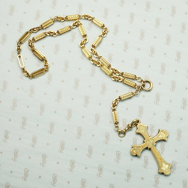 Antique Engraved Budded Cross in Luxe 18k Gold