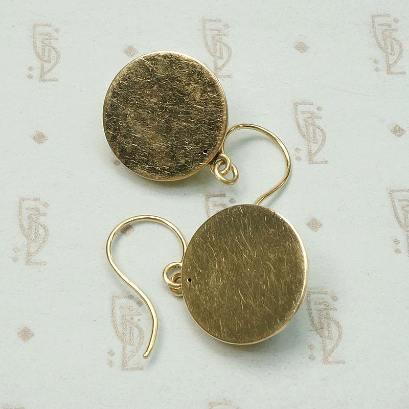 Golden Disc Earrings with Enameled Flowers & Diamonds