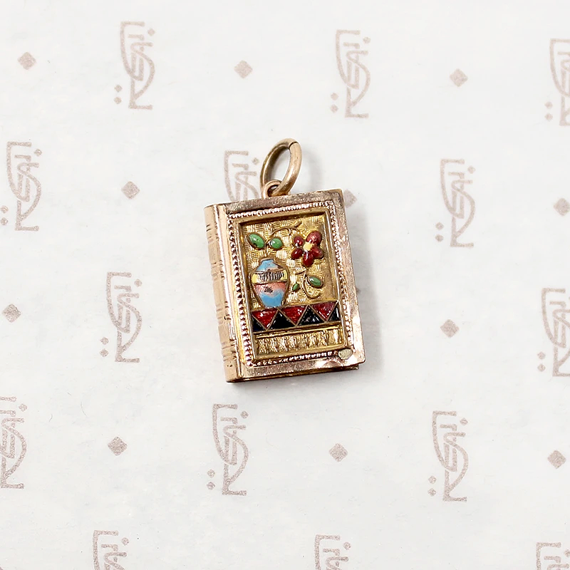 Arts & Crafts Enameled Book Charm with Lord's Prayer