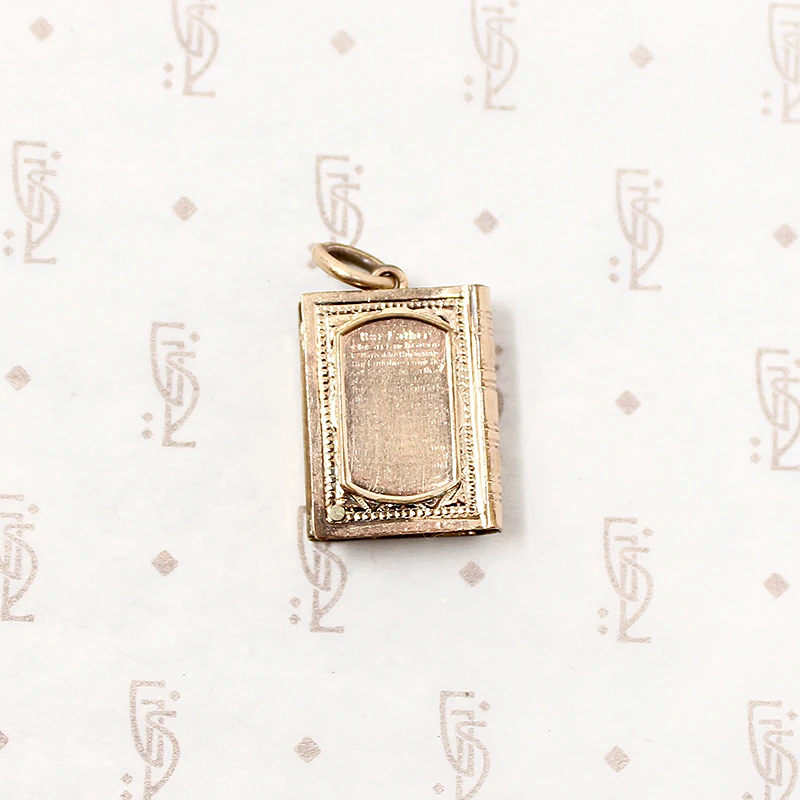 Arts & Crafts Enameled Book Charm with Lord's Prayer