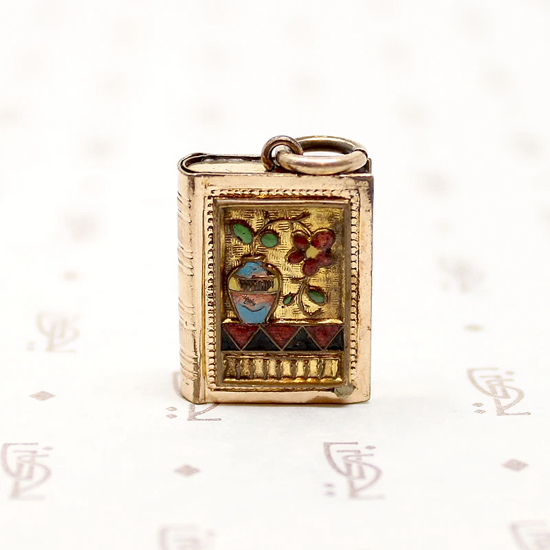 Arts & Crafts Enameled Book Charm with Lord's Prayer