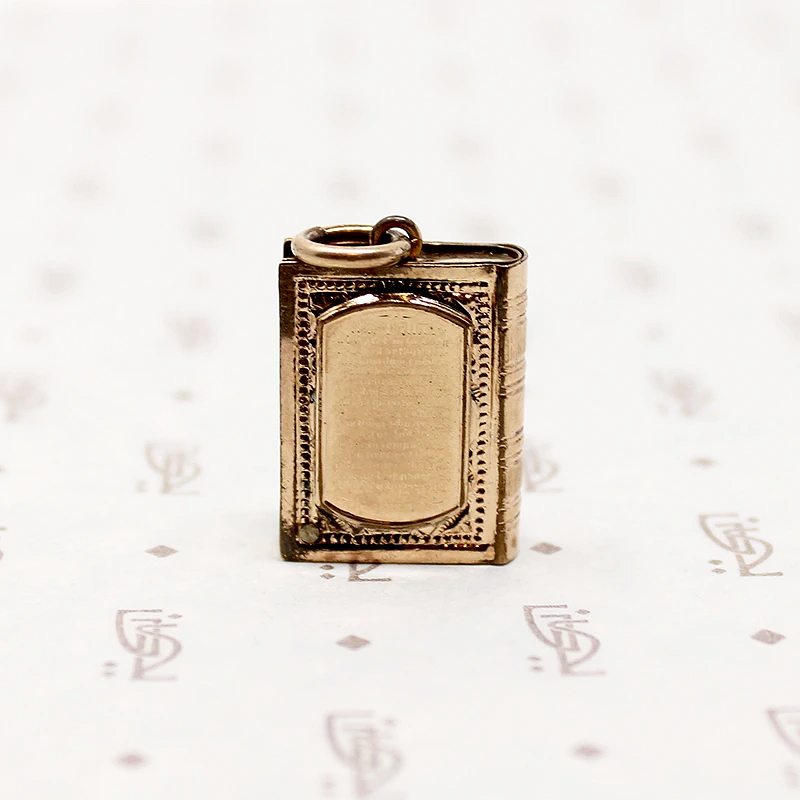 Arts & Crafts Enameled Book Charm with Lord's Prayer