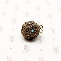 Gem Set Etruscan Revival Filigreed Fob Pendant