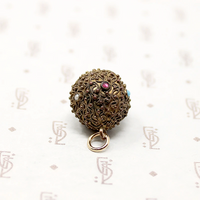 Gem Set Etruscan Revival Filigreed Fob Pendant