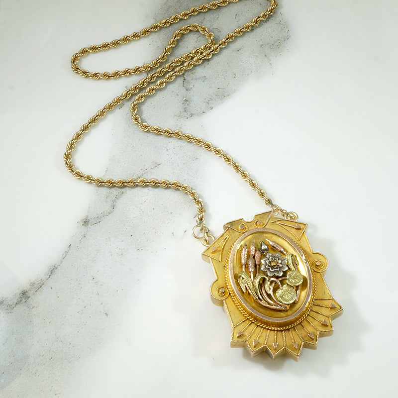 Cattails & Water Lillies Aesthetic Movement Locket