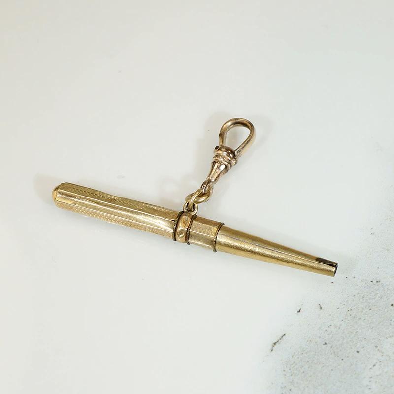 Engraved Gold Sheeted Victorian Watch Key – Gem Set Love