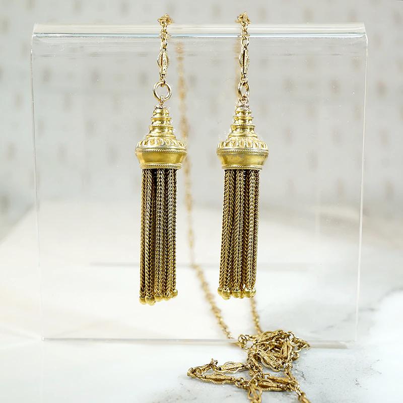 Sassy Tassels Gold Filled Lariat Chain Necklace