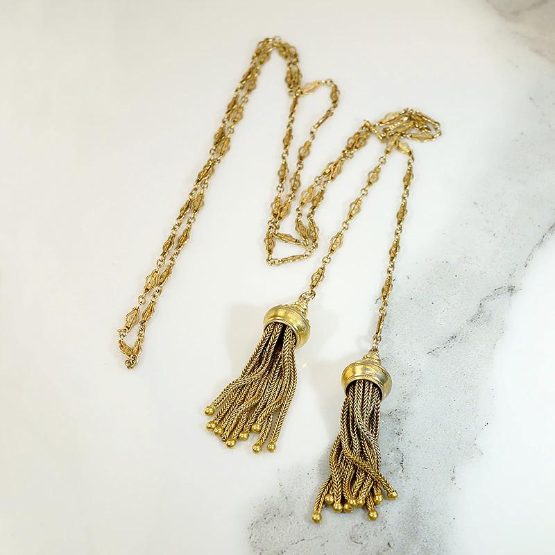 Sassy Tassels Gold Filled Lariat Chain Necklace