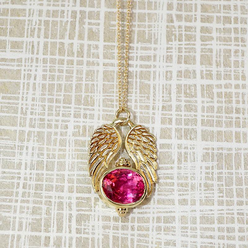 Striking Winged Rubellite Tourmaline Pendant