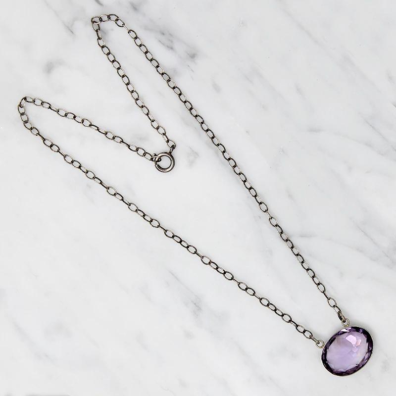 Pretty Purple Amethyst in Sterling Bezel Necklace
