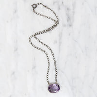 Pretty Purple Amethyst in Sterling Bezel Necklace