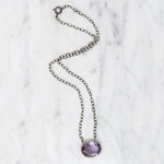 Pretty Purple Amethyst in Sterling Bezel Necklace