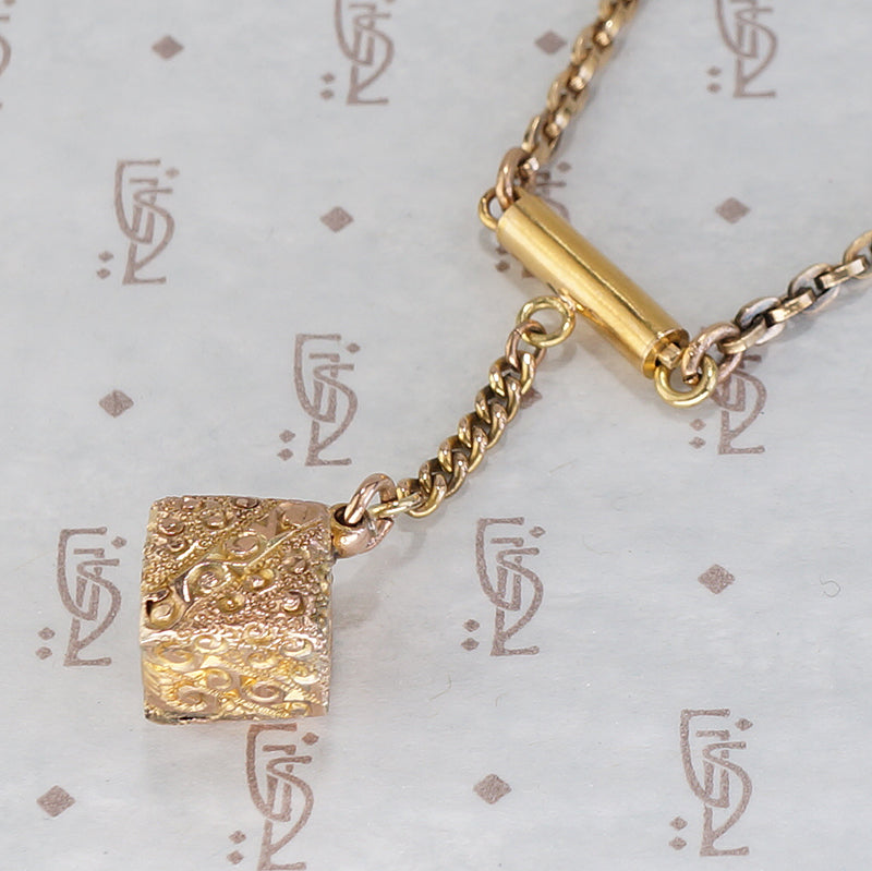 The Suspended Cube Gold Fob Necklace by Ancient Influences