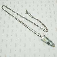 Silver Capped Banded Agate Tusk Necklace