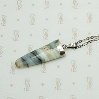 Silver Capped Banded Agate Tusk Necklace