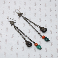 Antique Chinese Silver & Bead Earrings