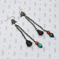 Antique Chinese Silver & Bead Earrings