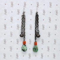 Tibetan Turquoise Drops & Coral Bead Earrings