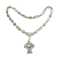 Victorian Celtic Cross Necklace in Gold with Abalone