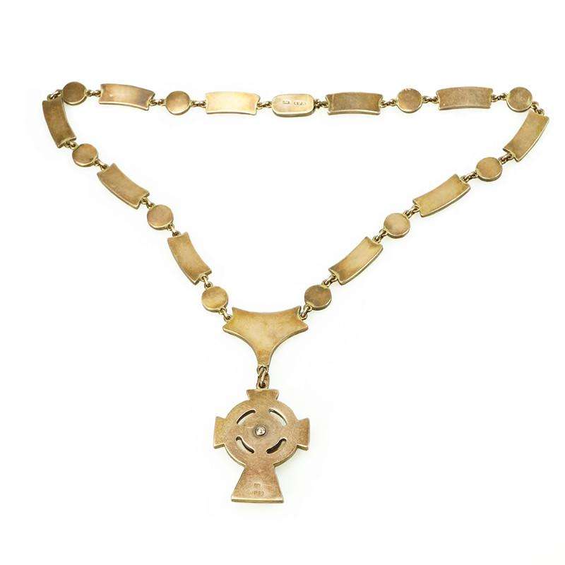 Victorian Celtic Cross Necklace in Gold with Abalone