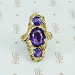 walton and co 3 amethyst ring 14k green gold and leaves arts and crafts era