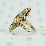 walton and co 3 amethyst ring 14k green gold and leaves arts and crafts era side view