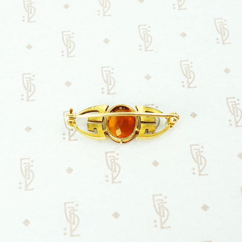 buff top citrine arts and crafts gold brooch with pearls