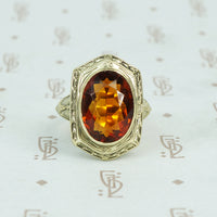 citrine in green gold art nouveau ring