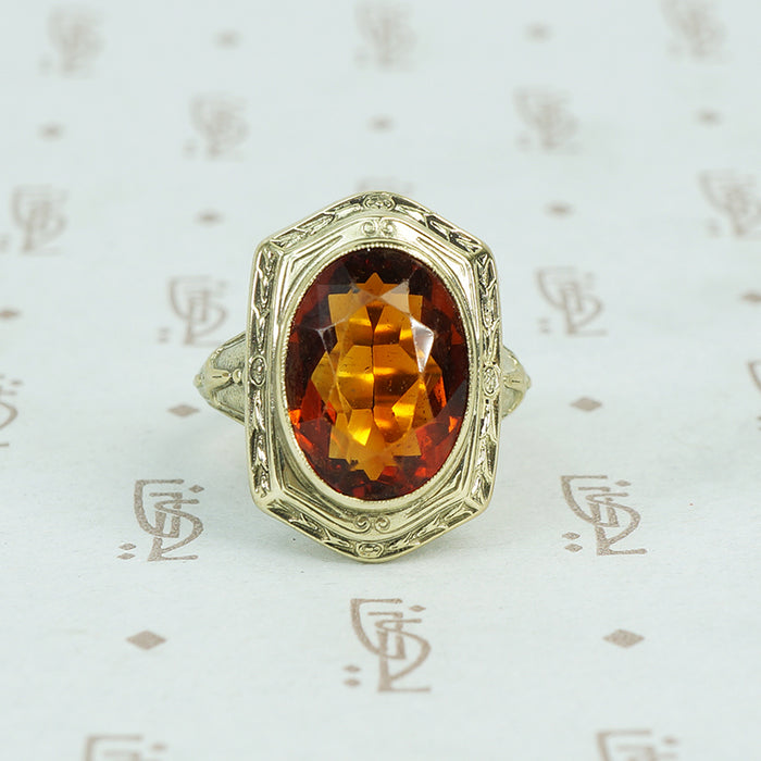 citrine in green gold art nouveau ring