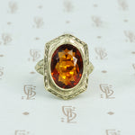 citrine in green gold art nouveau ring