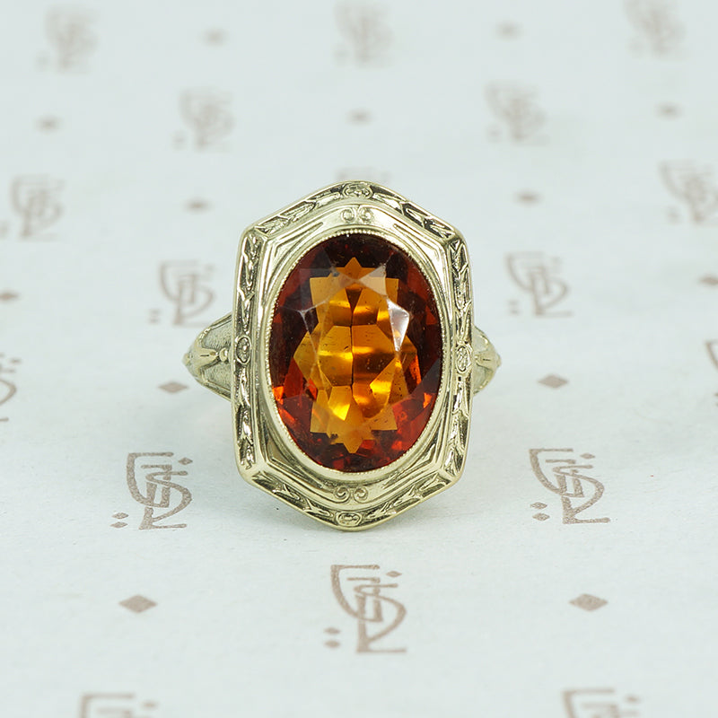 citrine in green gold art nouveau ring