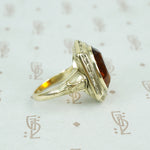 citrine in green gold art nouveau ring side details