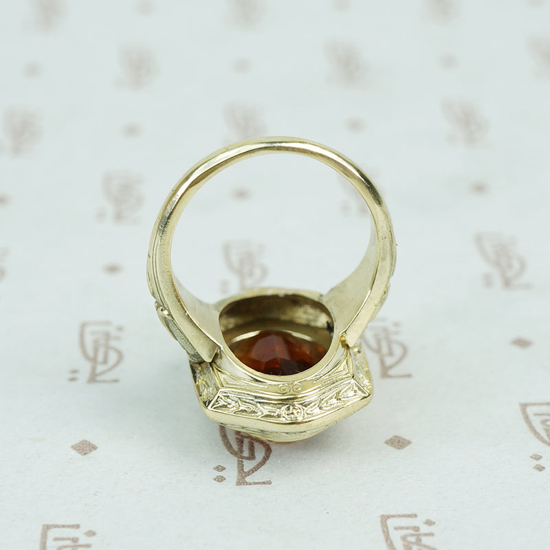 citrine in green gold art nouveau ring back details