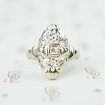 1930's White Gold Filigree and Flower Ring