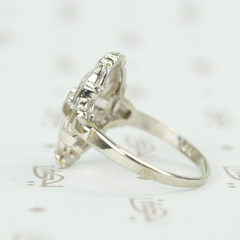 1930's White Gold Filigree and Flower Ring