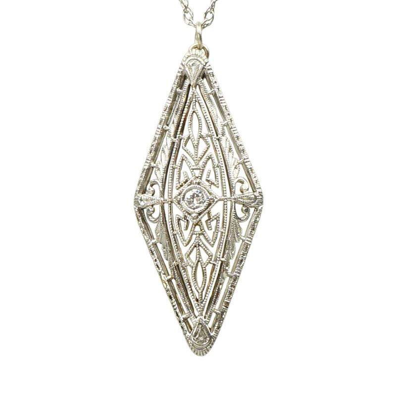 Lovely White Gold Filigree Pendant