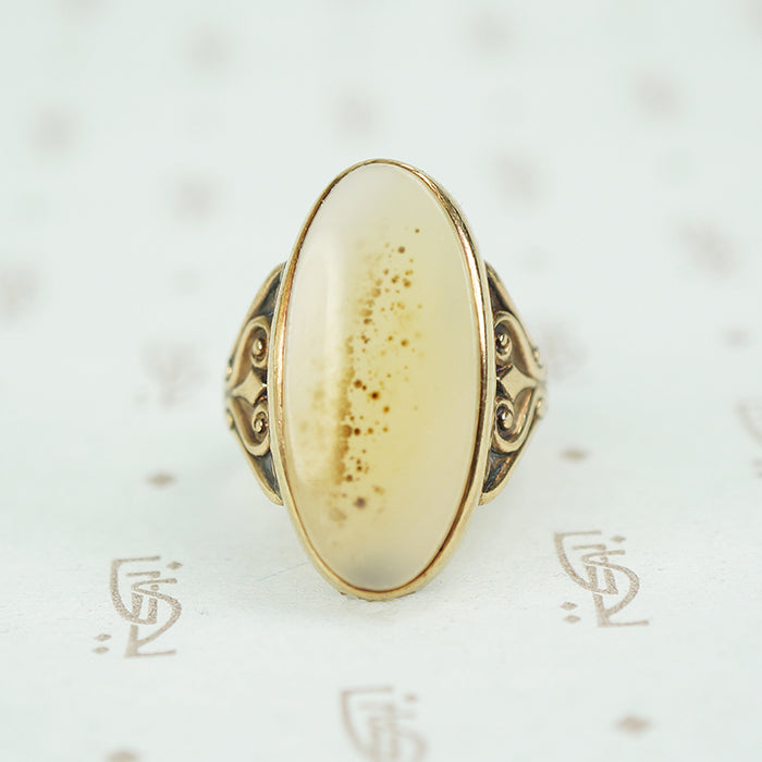 10k rose gold large oval agate ring circa 1910