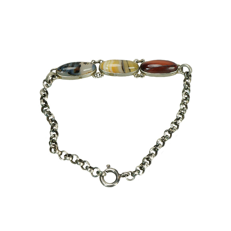Vintage Agate and Sterling Silver Bracelet - Gem Set Love