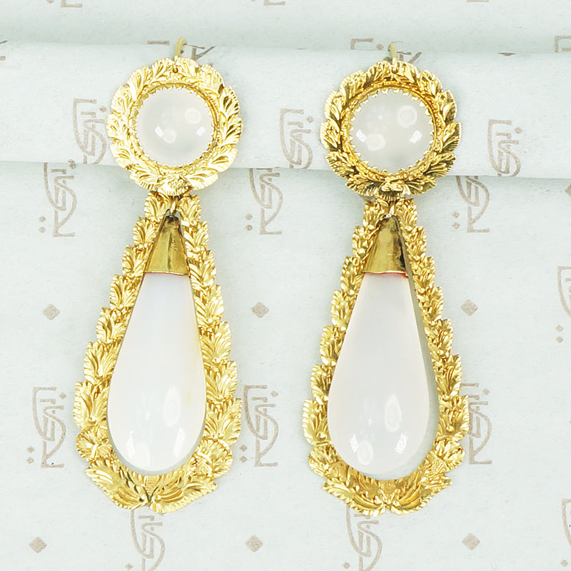 day and night white agate and gold earrings