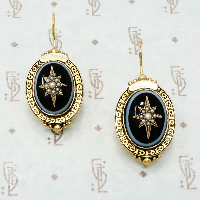 Elegant Banded Agate Star Set 18k Earrings
