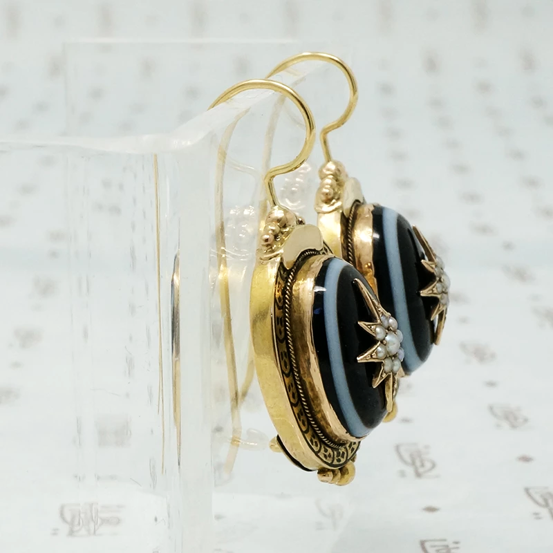 Elegant Banded Agate Star Set 18k Earrings