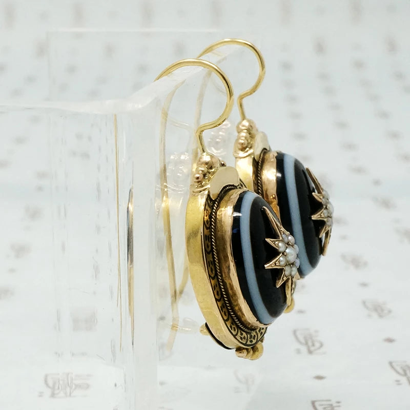 Elegant Banded Agate Star Set 18k Earrings