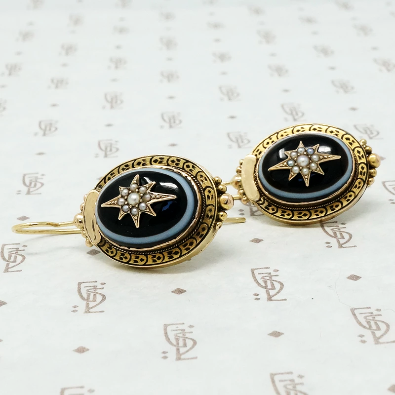 Elegant Banded Agate Star Set 18k Earrings