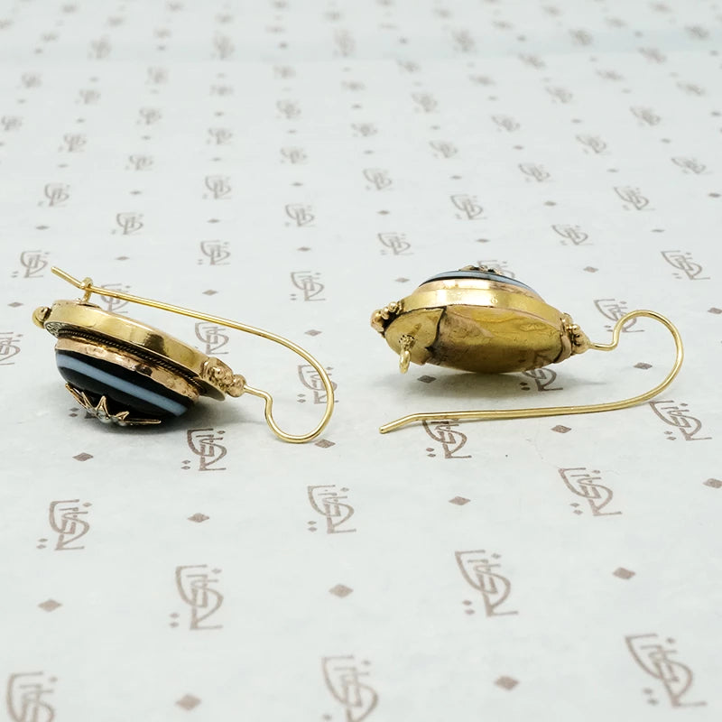 Elegant Banded Agate Star Set 18k Earrings