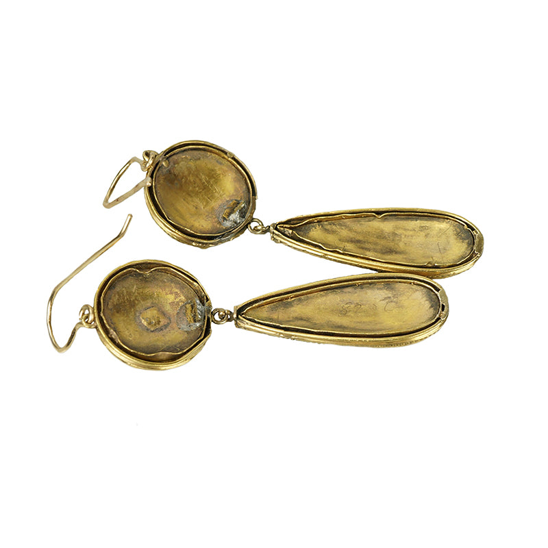 Impressive 18k Antique Banded Agate Earrings