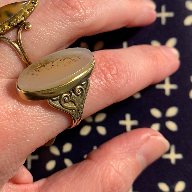 Striking Large Oval Agate in Rose Gold