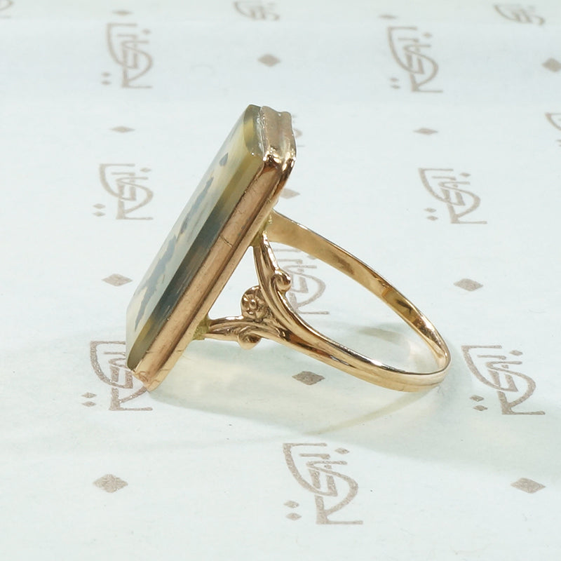 Rose Gold Framed Picture Agate Ring