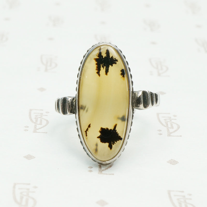 picture agate in sterling silver ring, oval circa 1960