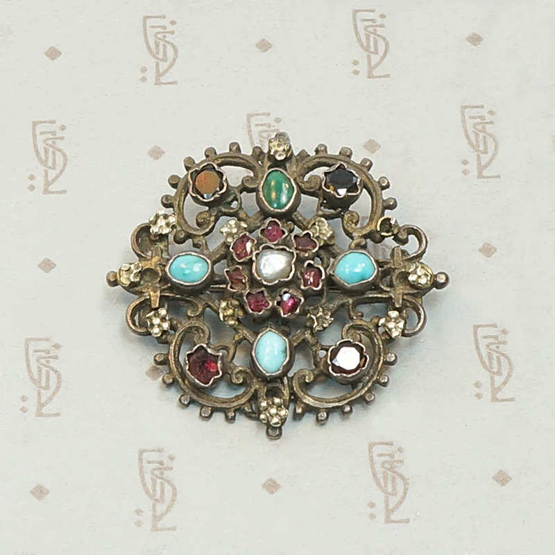 Colorful Gemstone Austro-Hungarian Brooch