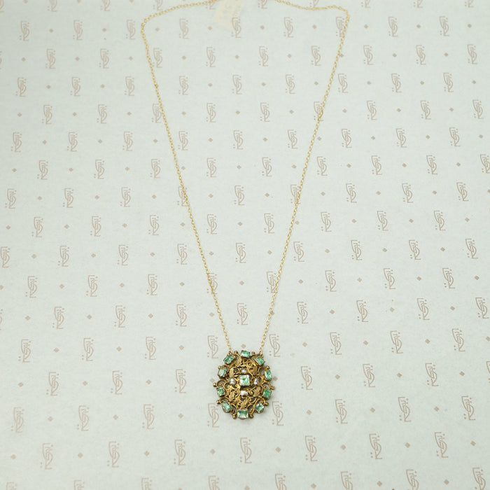 19th c Emerald and Pearl Silver Gilt Necklace